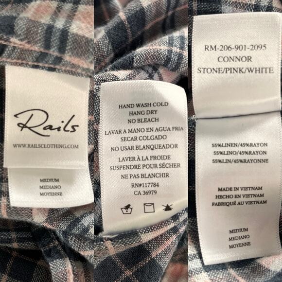 Rails Connor Button Down Flannel Stone Pink White Linen Blend M - Picture 8 of 10